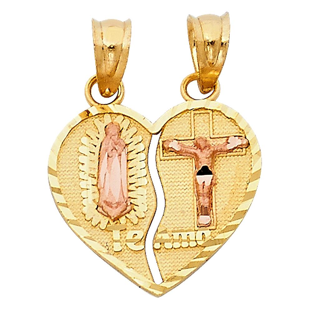 14Kイエローゴールドラブハートペンダントネックレス15x17mm-女性用ペンダント - 1.6グラム