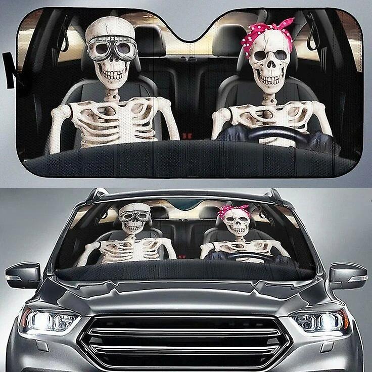 Funny Skeleton Car Windshield Sunshade Folding Horror Skull Auto Front Window Sunshade SUV Trucks Block Vehicle UV Sun Vi~21517