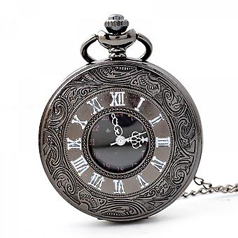 SBMLV-Vintage Números Romanos Escala Reloj de Bolsillo de Cuarzo con CadenaNegro