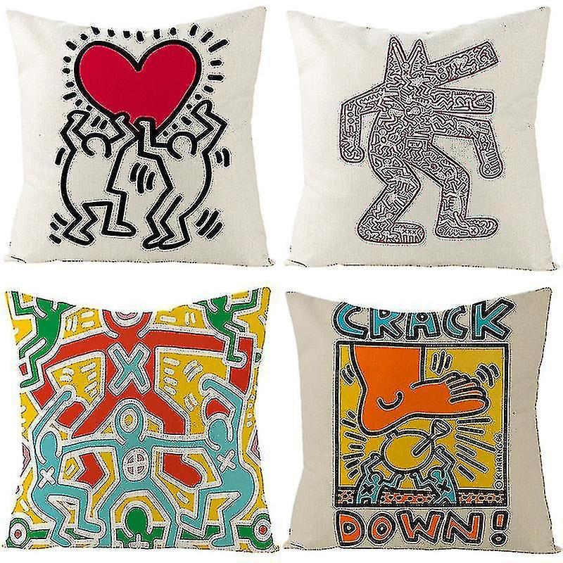 Keith Haring Graffiti Print Linen Pillowcase