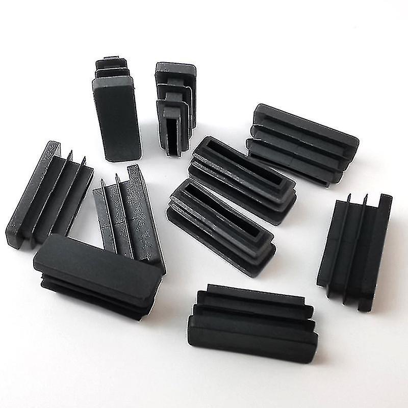 20 حزمة من البلاستيك الأسود قبعات نهاية مستطيلة للطاولة، كرسي، أنبوب الساقين (38mm X 13mm)