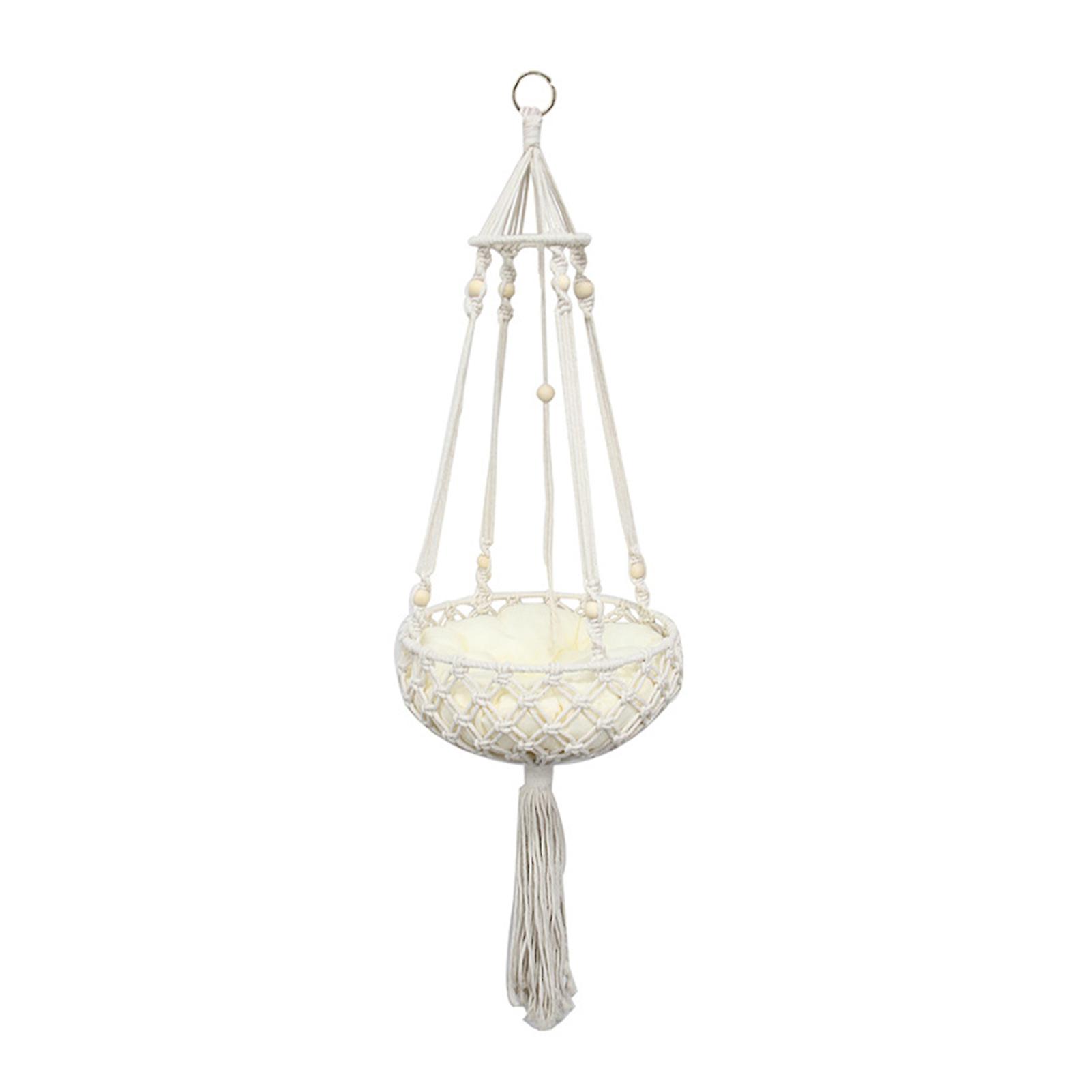 Macrame Cat Hammock Hand-Woven Hanging Cat Bed Swing Tassel-Style Braided Strong Rope Cat Bed for Sleeping Playing Climbing