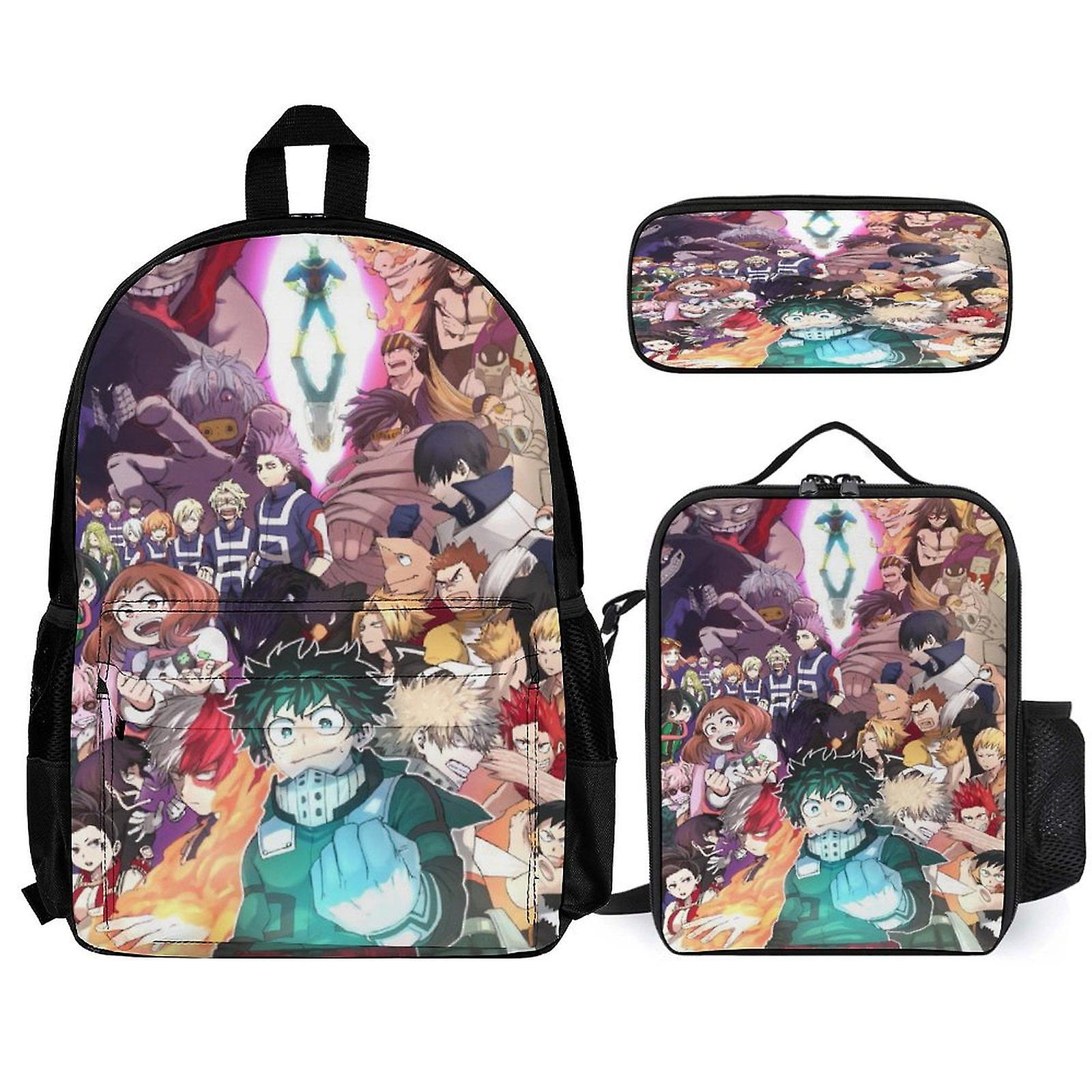 My Hero Academia Backpack 3 قطع مجموعة حقيبة ظهر للكمبيوتر المحمول مع حقيبة غداء مقلمة