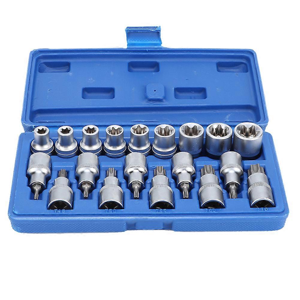 19Pcs 1/2in Hex Star E Type Socket Set Bit Socket Kit Hand Car Repairing Tools