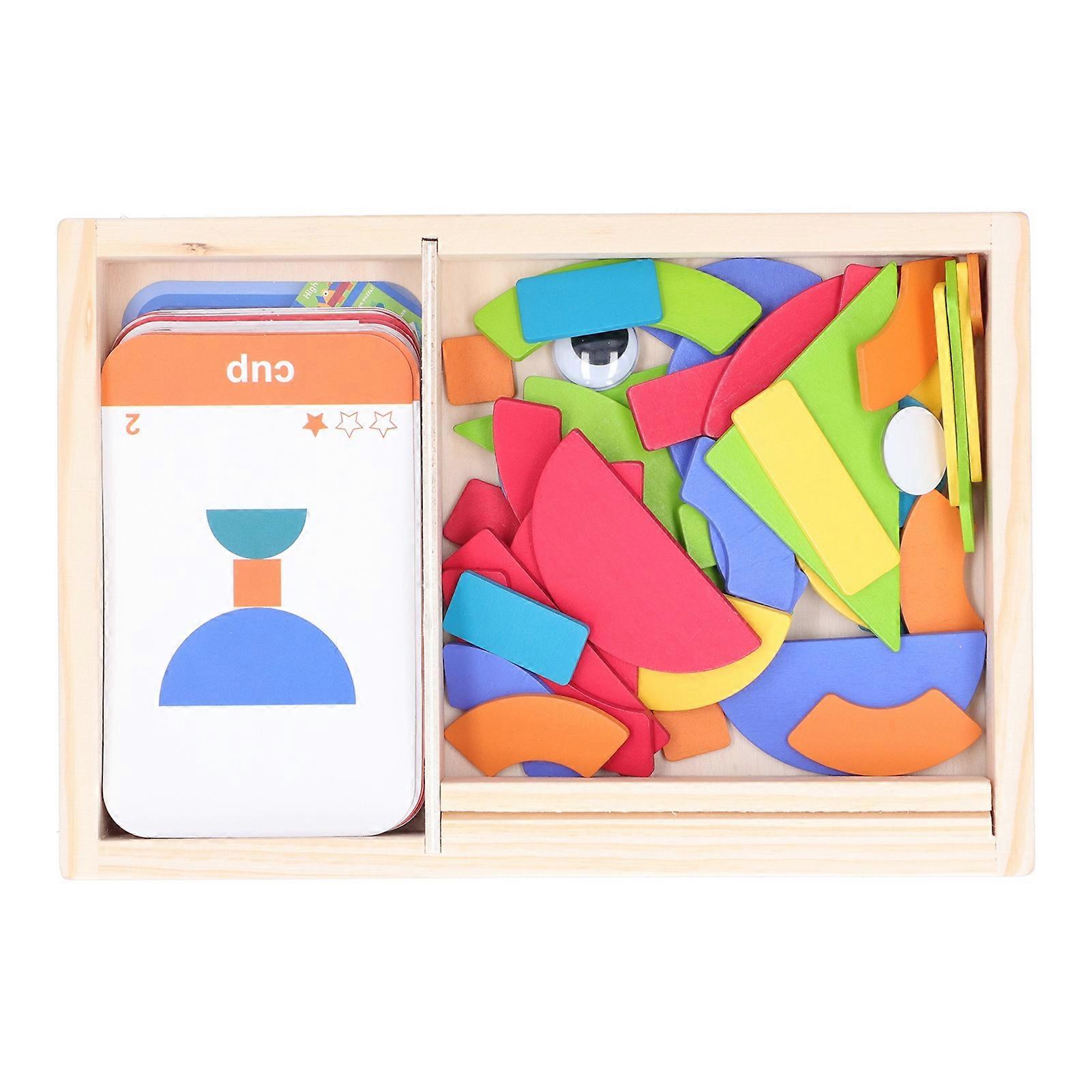 Wooden Pattern Blocks Set Animals Shape Sorting Stacking Games Educational Toys