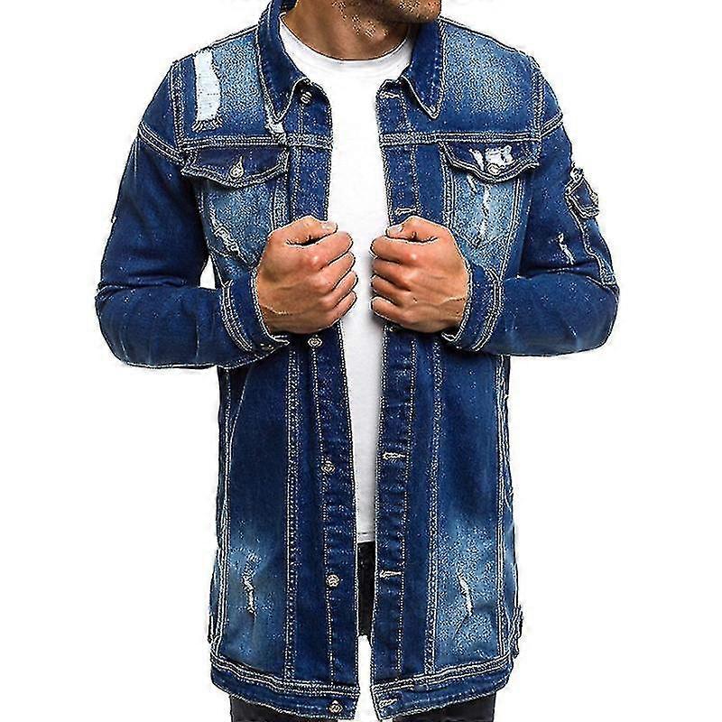 denim jakke lang menn denim revet jakke fasjonabel jakke for vår og høst