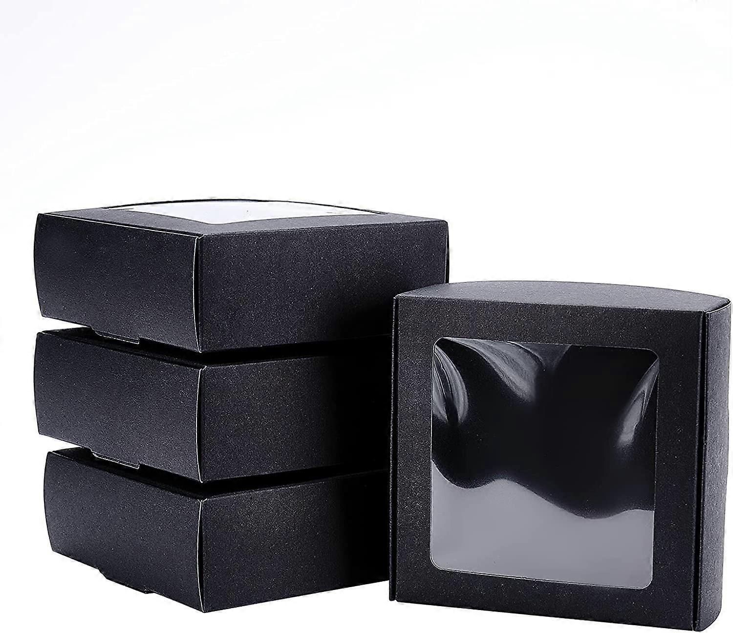 20 Pack Black Kraft Paper Boxes with Clear Window 3.6x3.6x1.4 Inch Gift Packaging Boxes