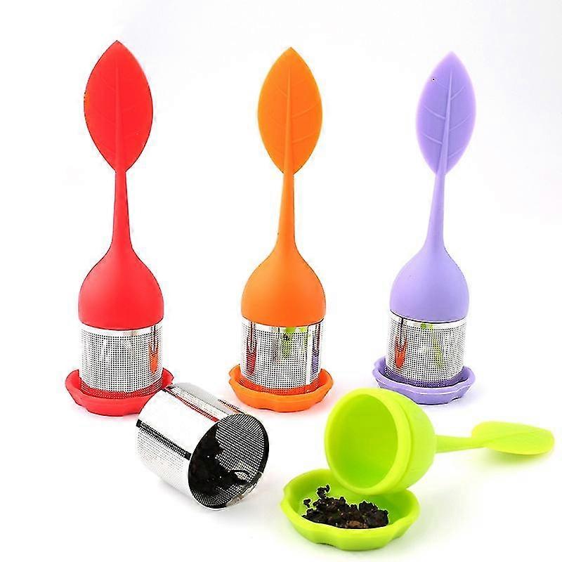 Mesh Tea Filter With Silicone Leaf Handle And Drip Tray