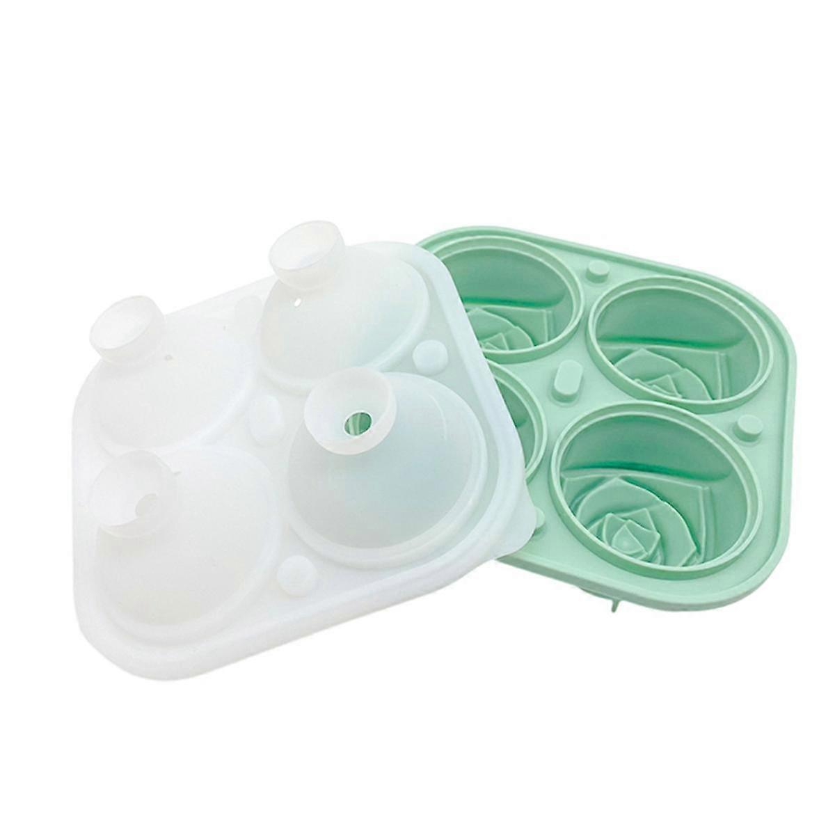 3D Rose Ice Square Mold,Ice Square Trays,Make 4 Giant Cute Flower Shape Ice,Dishwasher Green Fun Bi