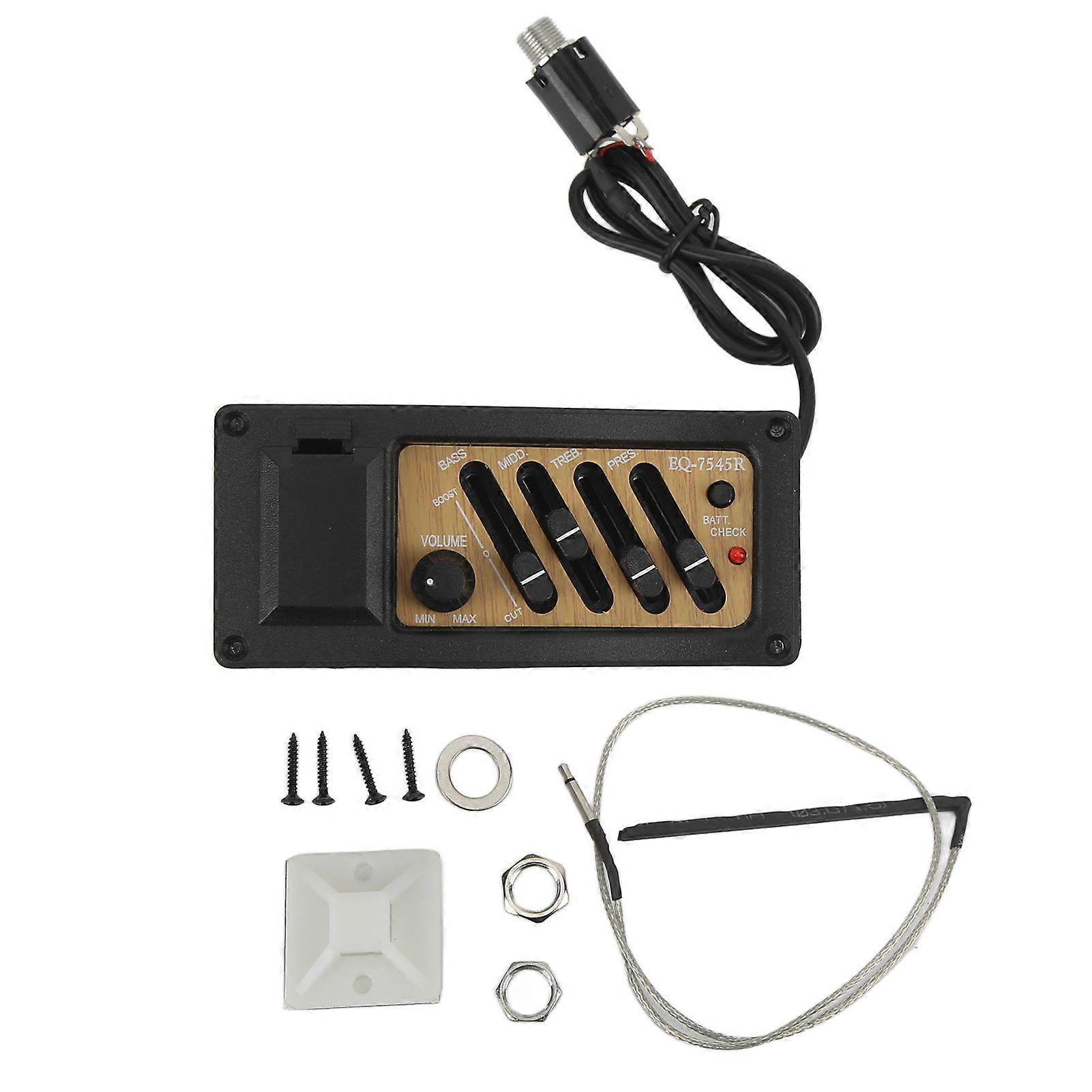 Acoustic Guitar Pickup Preamp Piezo 4 Band EQ Equalizer System Wood Grain Color 7545R