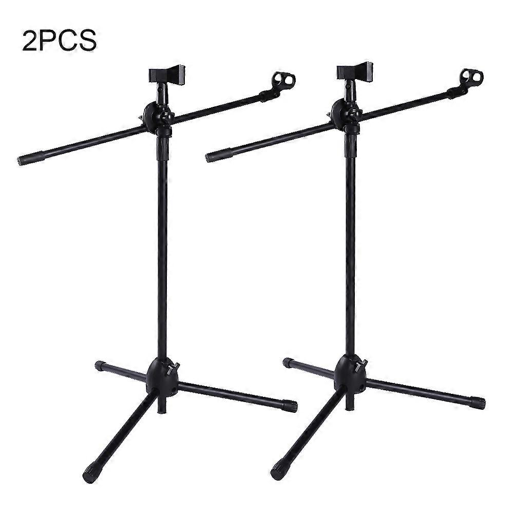 Microphone Boom Stand Dual Mic Clip Folding Arm Tripod Height Adjust Holder