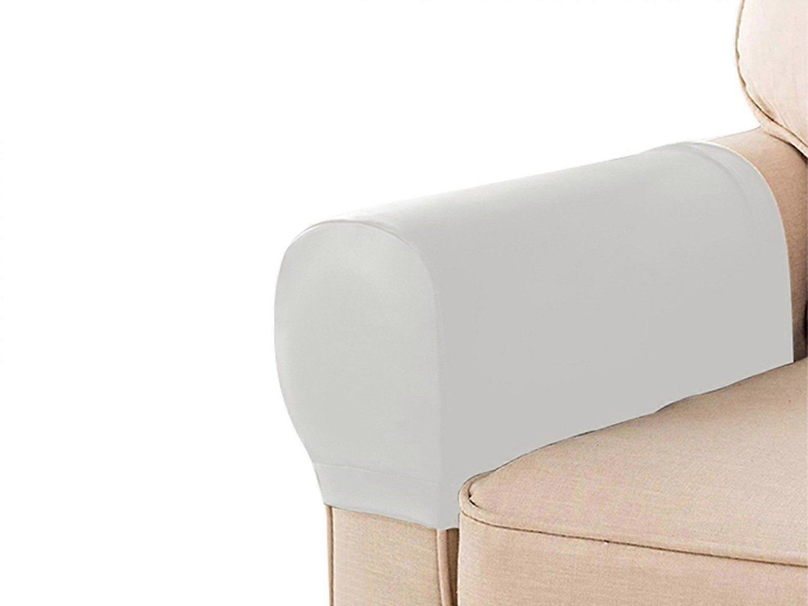 2Pcs PU Leather Sofa Armrest Covers Removable Couch Arm Slipcovers White