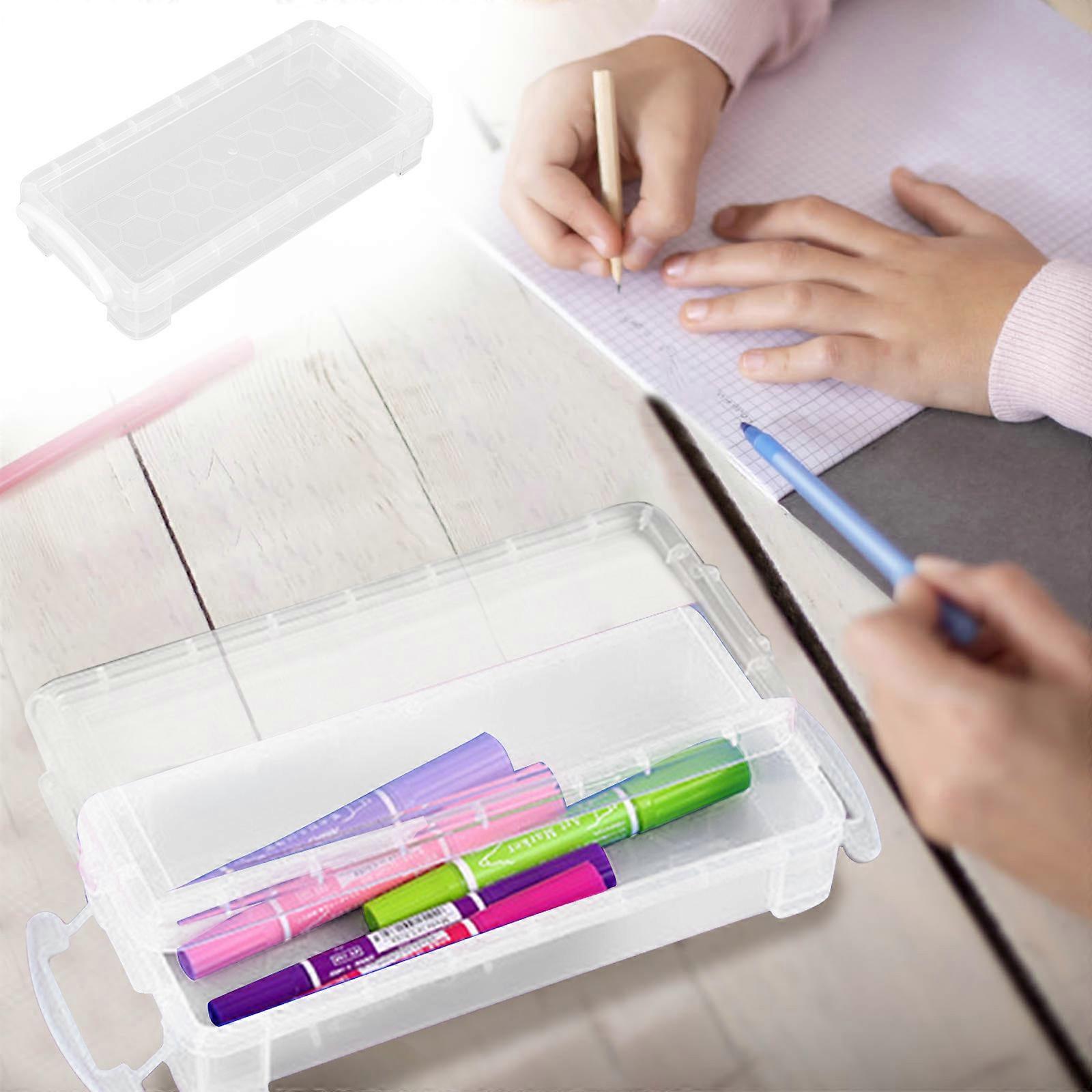 1 Pack Plastic Pencil Box Large Capacity Pencil Boxes Clear Boxes With Snap-tight Lid Stackable Design And Stylish Office Supplies Storage Organizer B