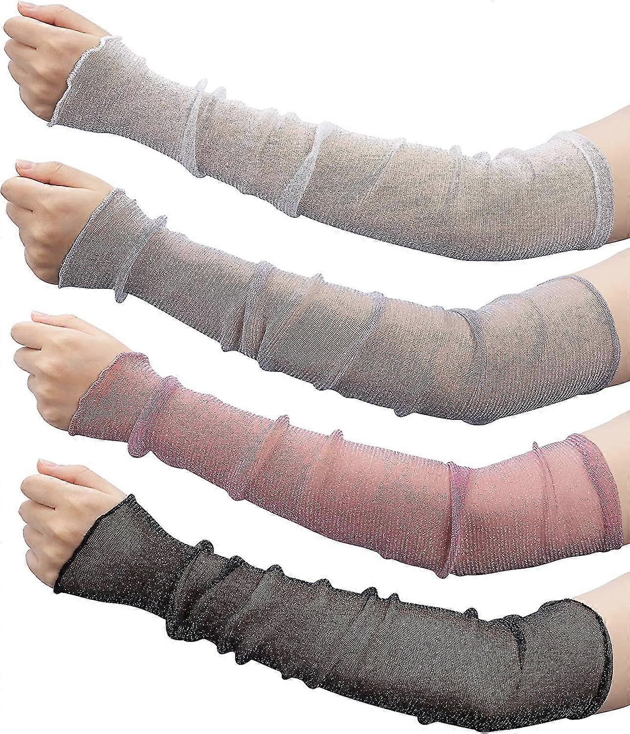 4 Pairs Women's Long Ultra-thin Lace Gloves Sun Uv Protection Cooling Sunscreen Accessory