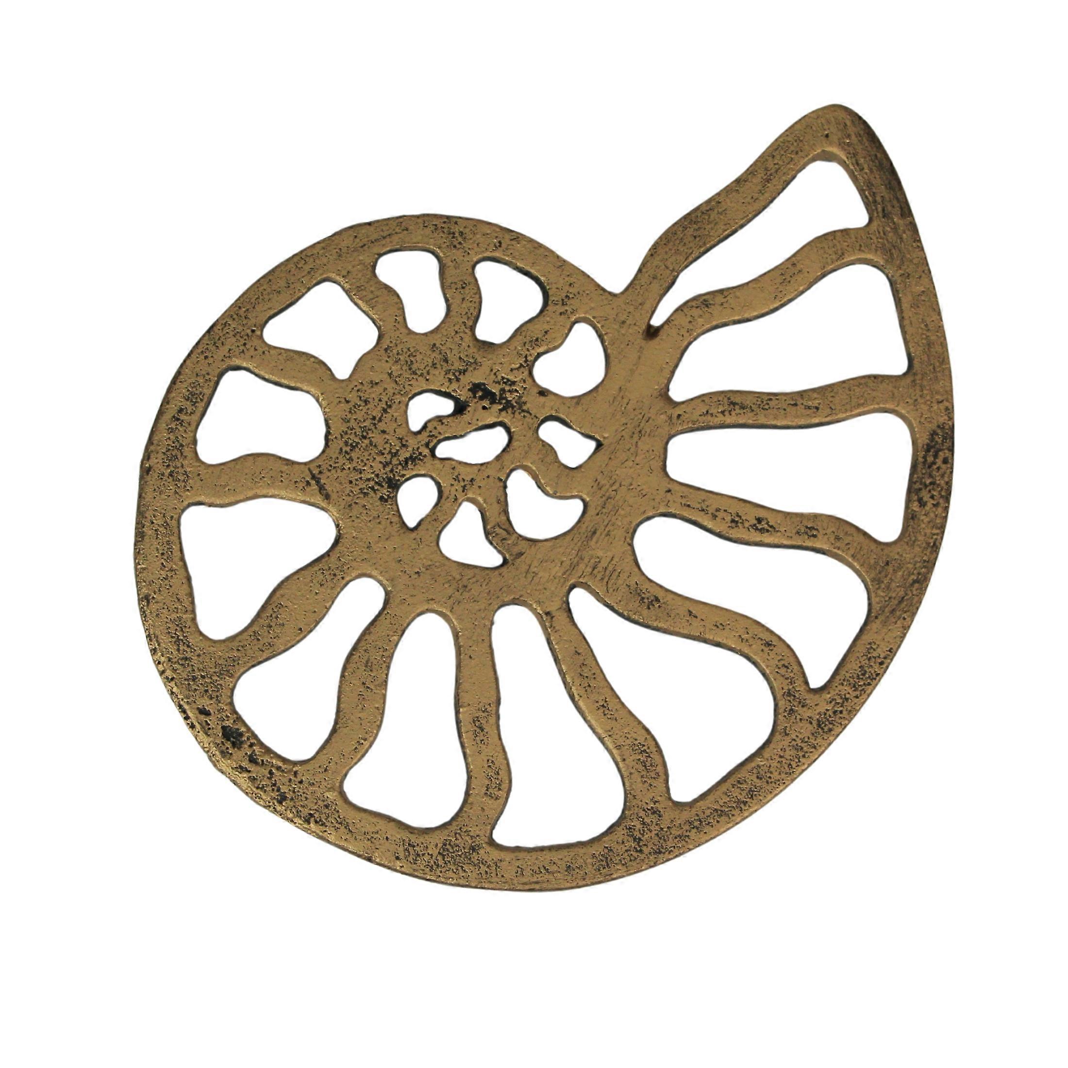 Elegant Cast Iron Nautilus Shell Trivet – Distressed Metallic Gold Finish, 8.25" x 6.5", Heat-Resistant, Doubles as Coastal Wall Hanging