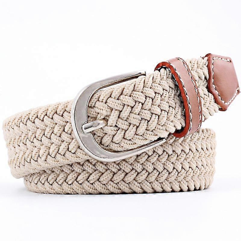 Unisex Elasticated Webbing Braided Trim Stretch Canvas Buckle Belt, 110cm