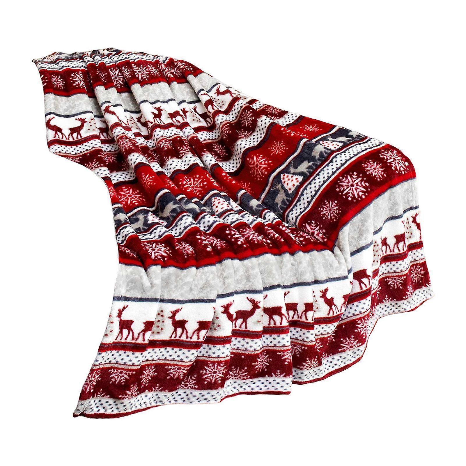 Christmas Blanket Snowflake Print Soft Cozy Plush Thicken Keep Warm Space Saving Elk Print Sofa Bed Blanket for Home KAESI