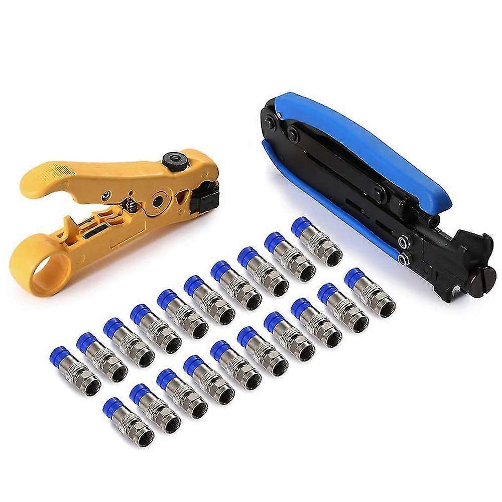 Rg6 Tool Coax Cable Crimper Kit Rg6 Rg11 Rg59 F81 With 20pcs F Connectors -