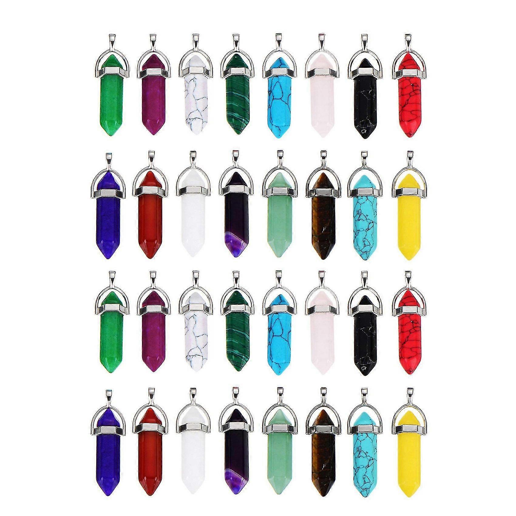32 Pieces Gemstone Pendant Hexagonal Chakra Crystal Pointed Quartz Pendants