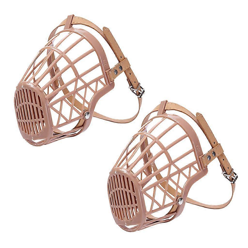 2Pc Adjustable Basket Mouth Muzzle Cover for Dog Training Bark Bite Beige #6