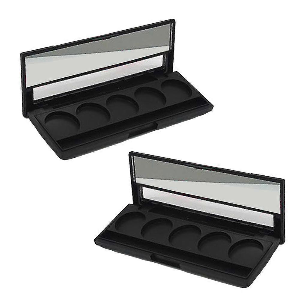 5 Grids Makeup Powder Eyeshadow Blusher Lip Gloss Palette W/ Mirror Black 2x