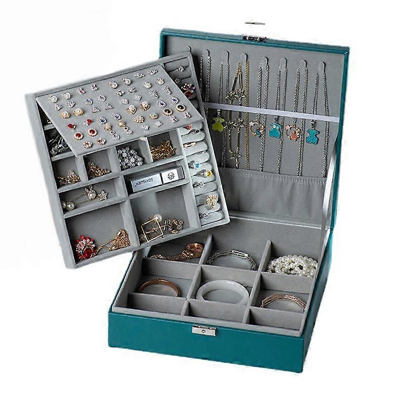 Double-layer lockable PU leather large jewelry storage box