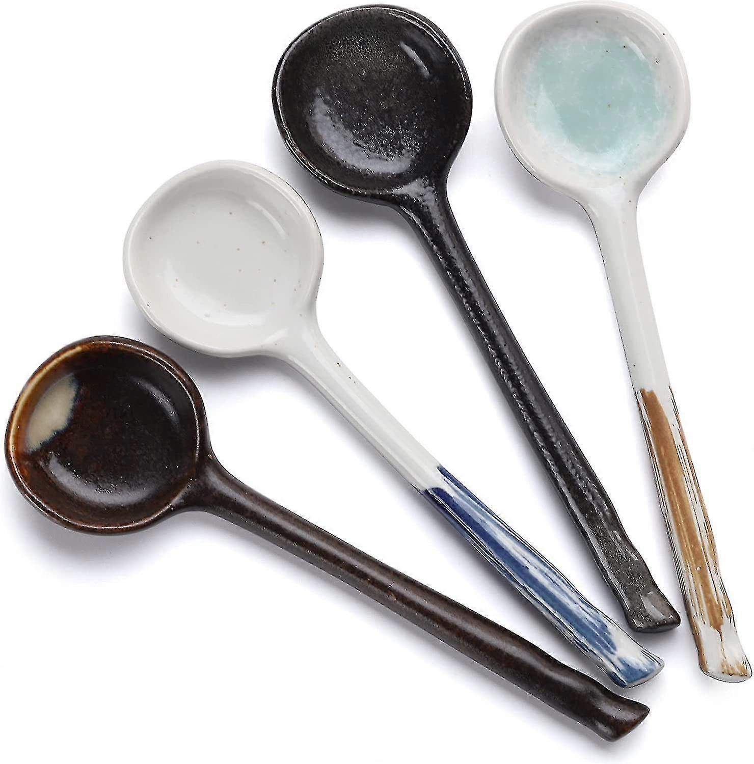 4 יחידות כפות מרק ראמן יפני קרמיקה כפות מרק אסייתי כפיות רטרו בסגנון קוריאני (דגם 1)