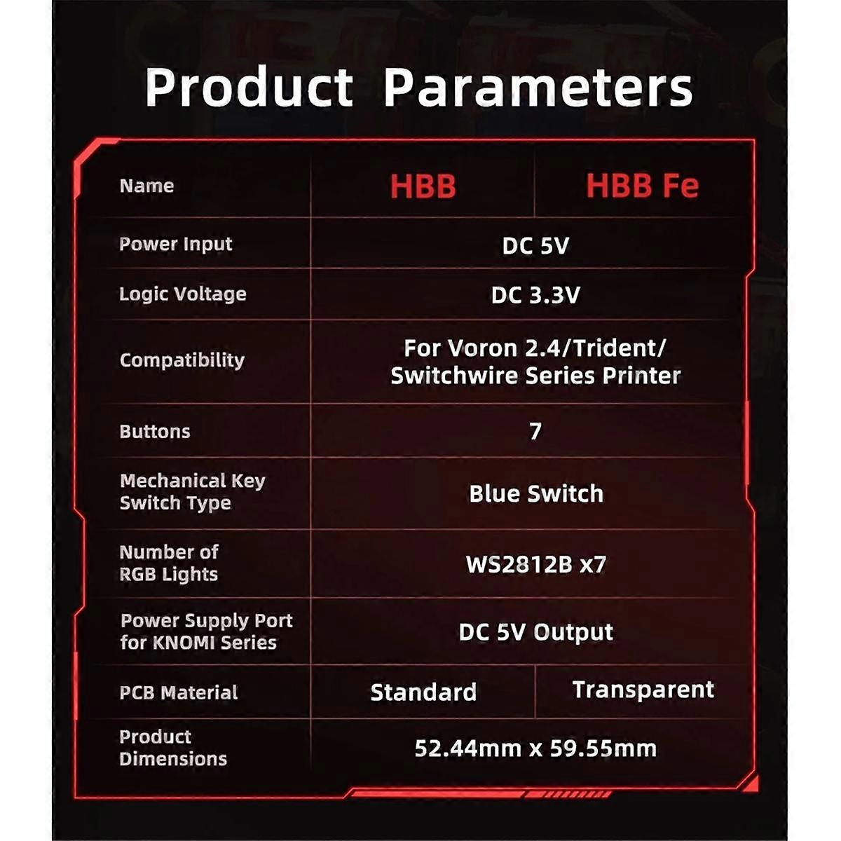 HBB Fe V1.0 Board for Klipper Control Keyboard 7 Macro Buttons RGB Lighting 3D Printer DIY for Voron 2.4 Switchwire
