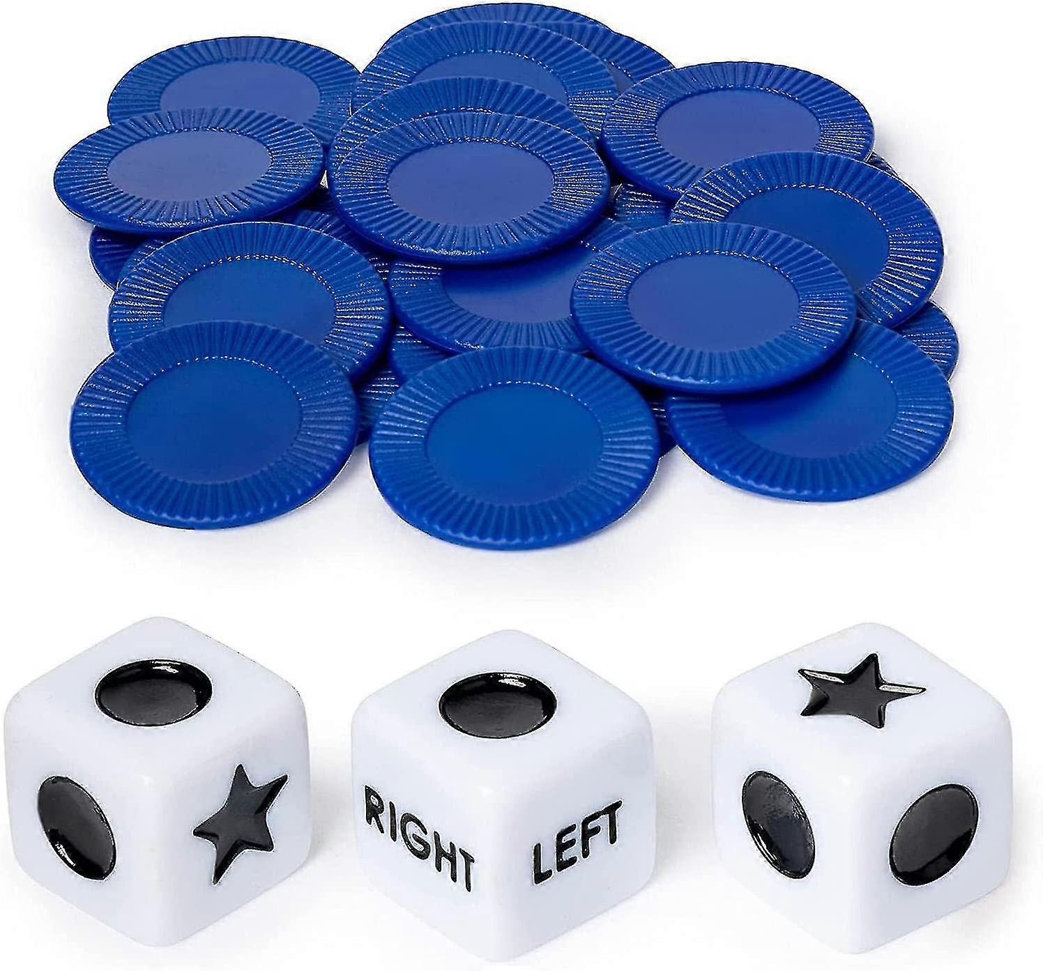 Left Right Center Dice Game Prime Set With 3 Dices + 24 Chips Funny L C R Game Dice Set For Party Friends Family Game Night