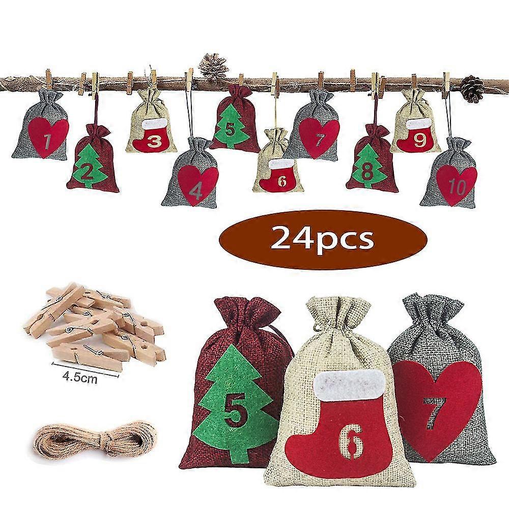 Booster 24pcs Christmas Gift Bag Linen Drawstring Drawstring Mouth Countdown Advent