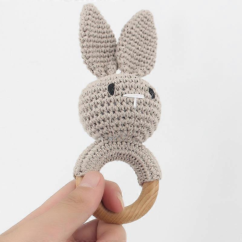 Baby Rattle (Grey Rabbit) Wooden Toy Teether Handcrafted Rabbit Rattle Baby Shower Gift for Girl Boy