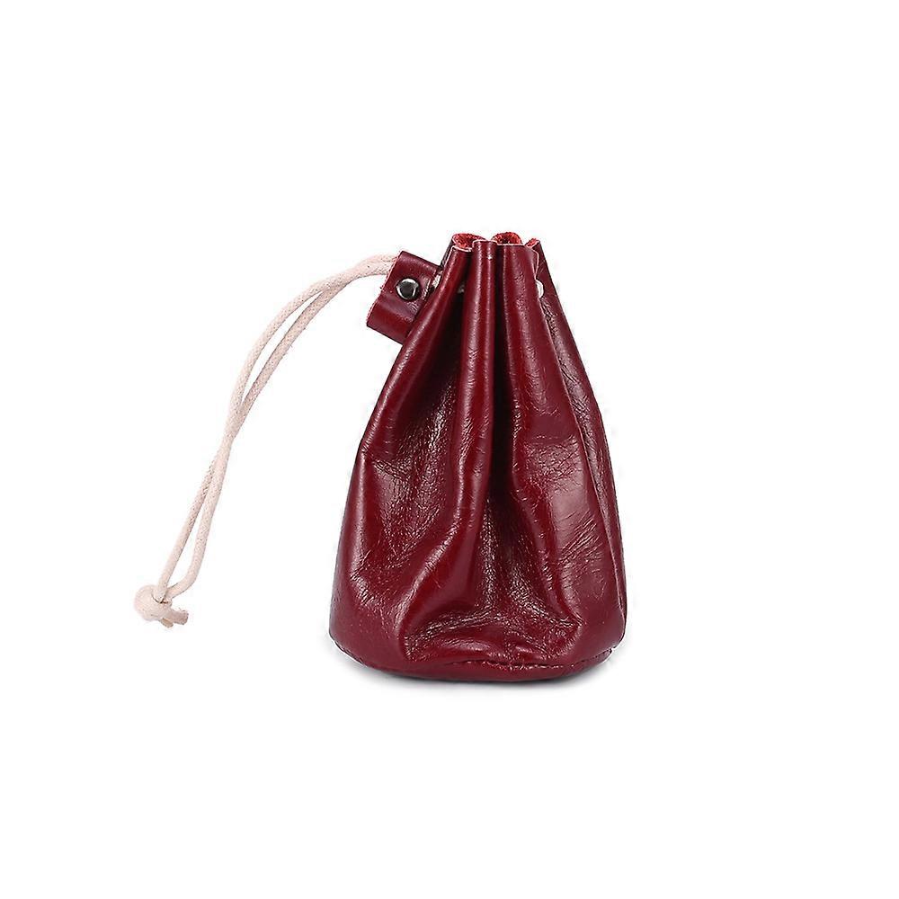 Wine red drawstring zero wallet, unisex leather drawstring bag change coin wallet small items small jewelry