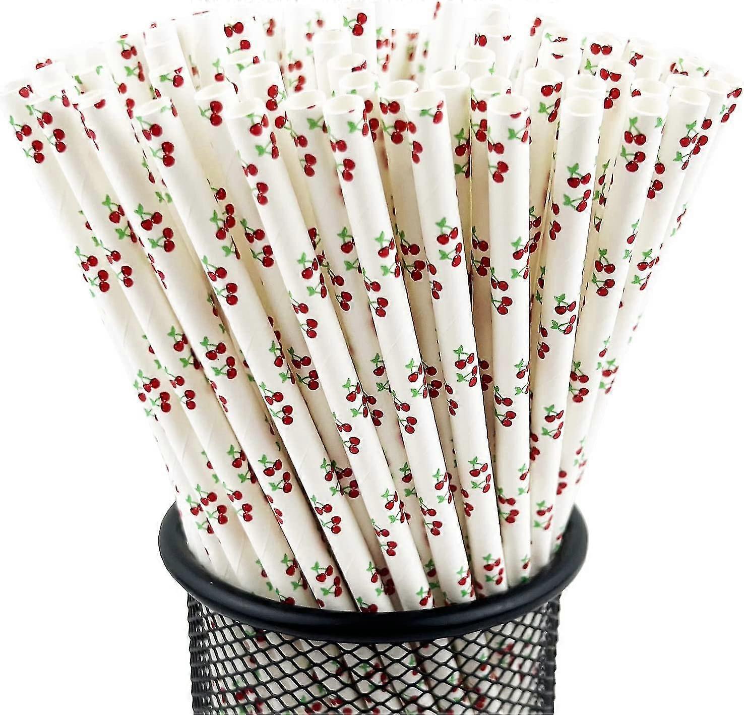 Disposable Drinking Fruit Paper Straws, Pack 100 Cherry