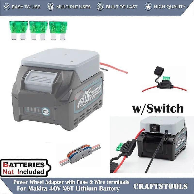 Power Wheels Adaptor for Makita 40V Li-ion Battery Power Mount Connector DIY Adapter Dock Holder for Power Tool 14AWG