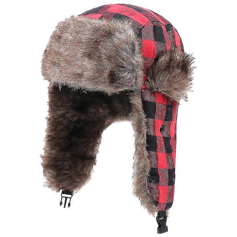 men#39;s trapper hat classic retro lattice trooper cap with faux furred