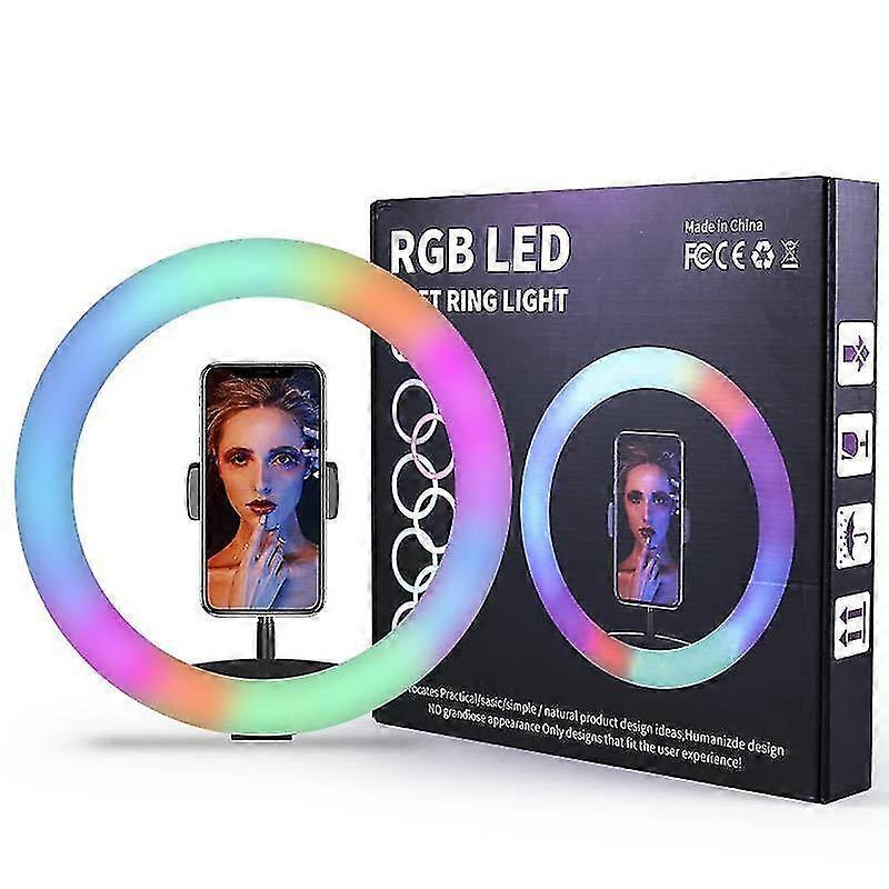 Live Broadcast Lamp Desktop Rgb Ring Lamp With Tripod 360 Degree Rotating 3 Color Lighting13 inches