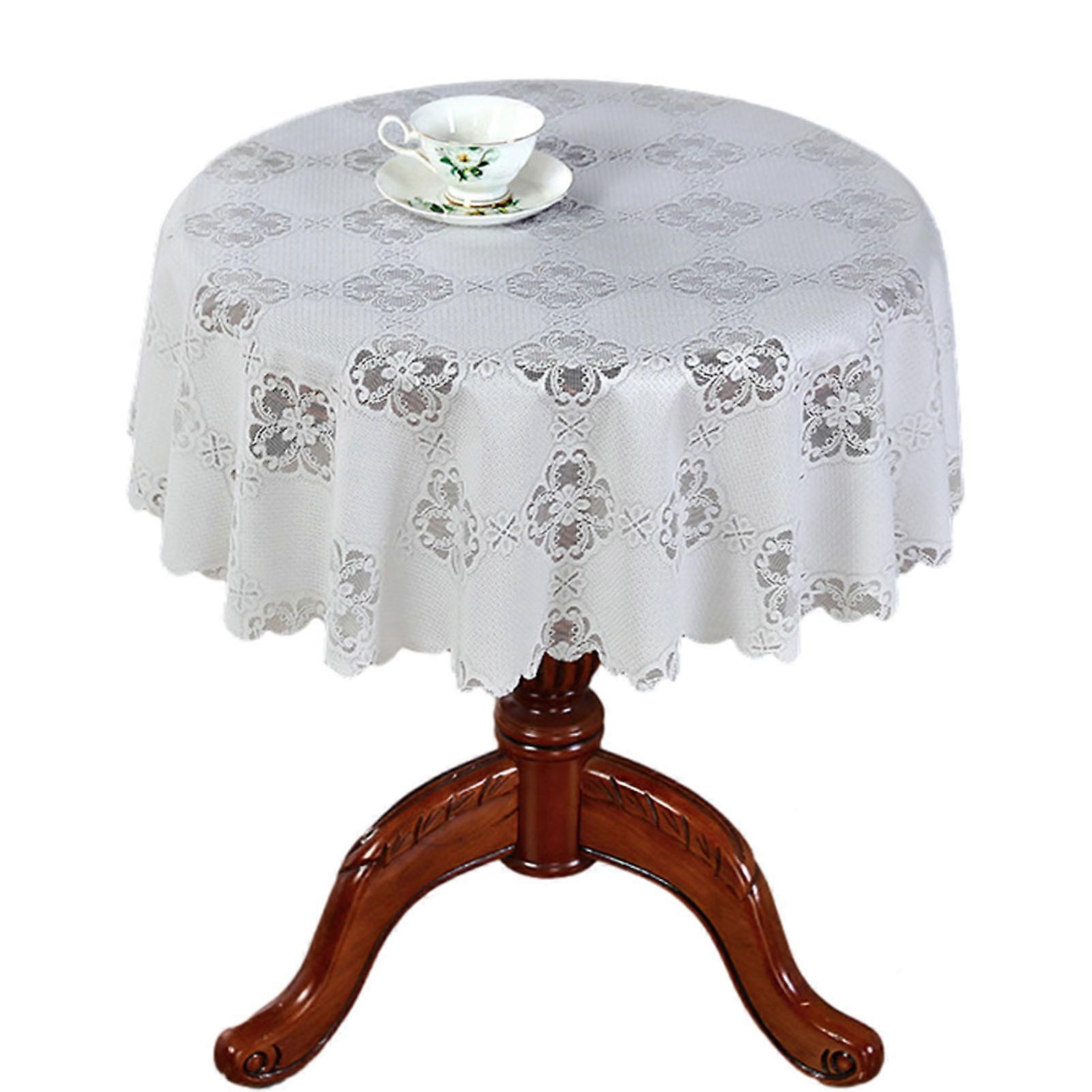 White Color Round Lace Table Cloth Stylish Tabletop Decorative Covering for Study Room Home