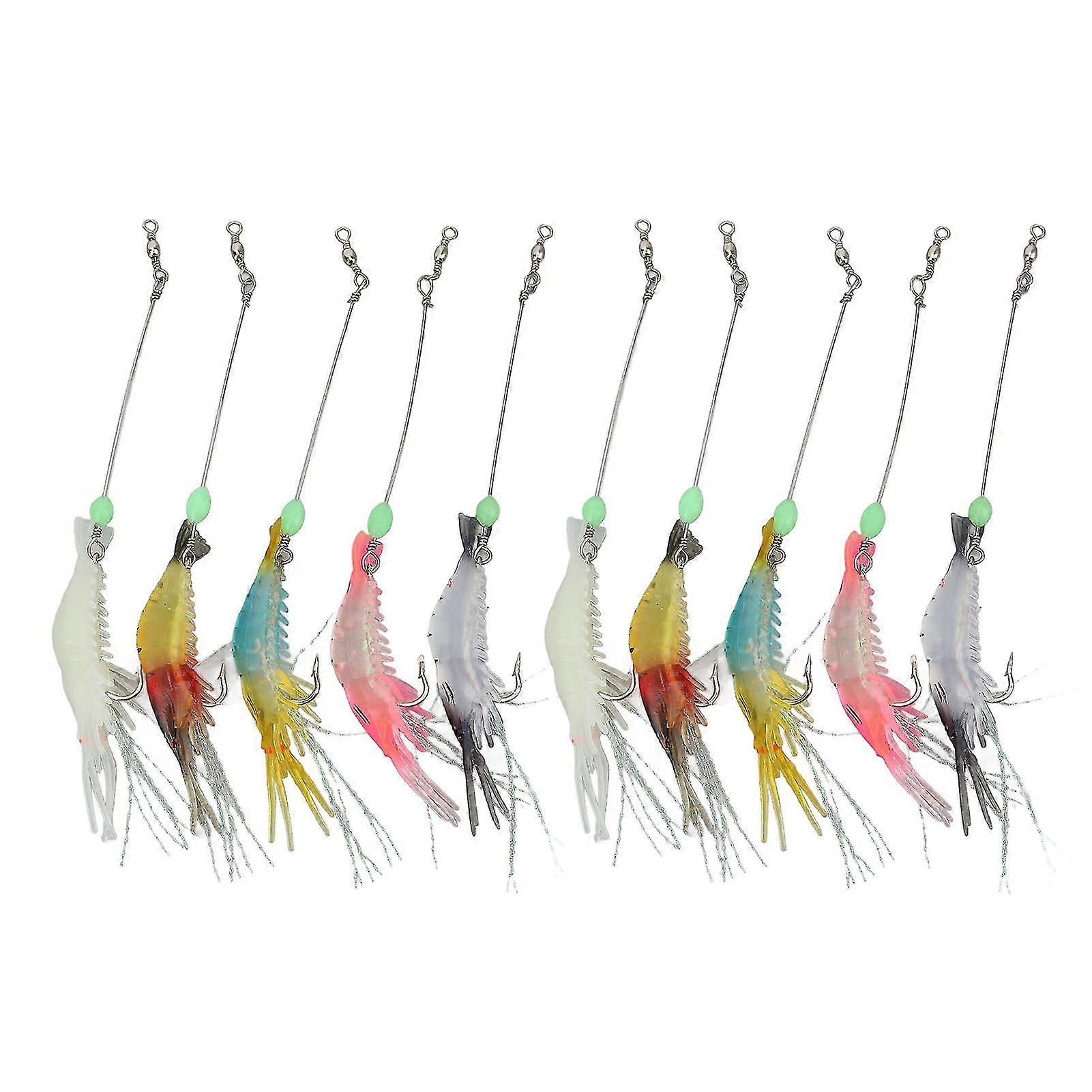 Shrimp Bait Set - 10Pcs Soft Fishing Lures with Luminous Hooks for Freshwater and Saltwater