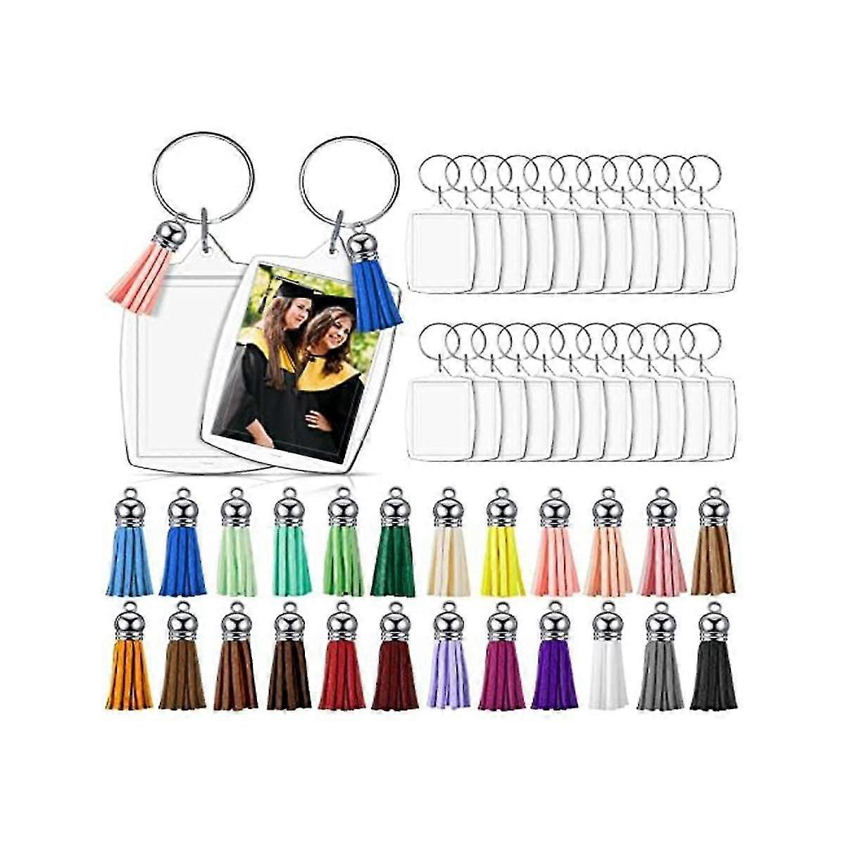24pcs Acrylic Photoframe Keychains With Tassels 5.6 X 4.0cm Keychain Clear Acrylic Blank Key Ring Diy Craft Project