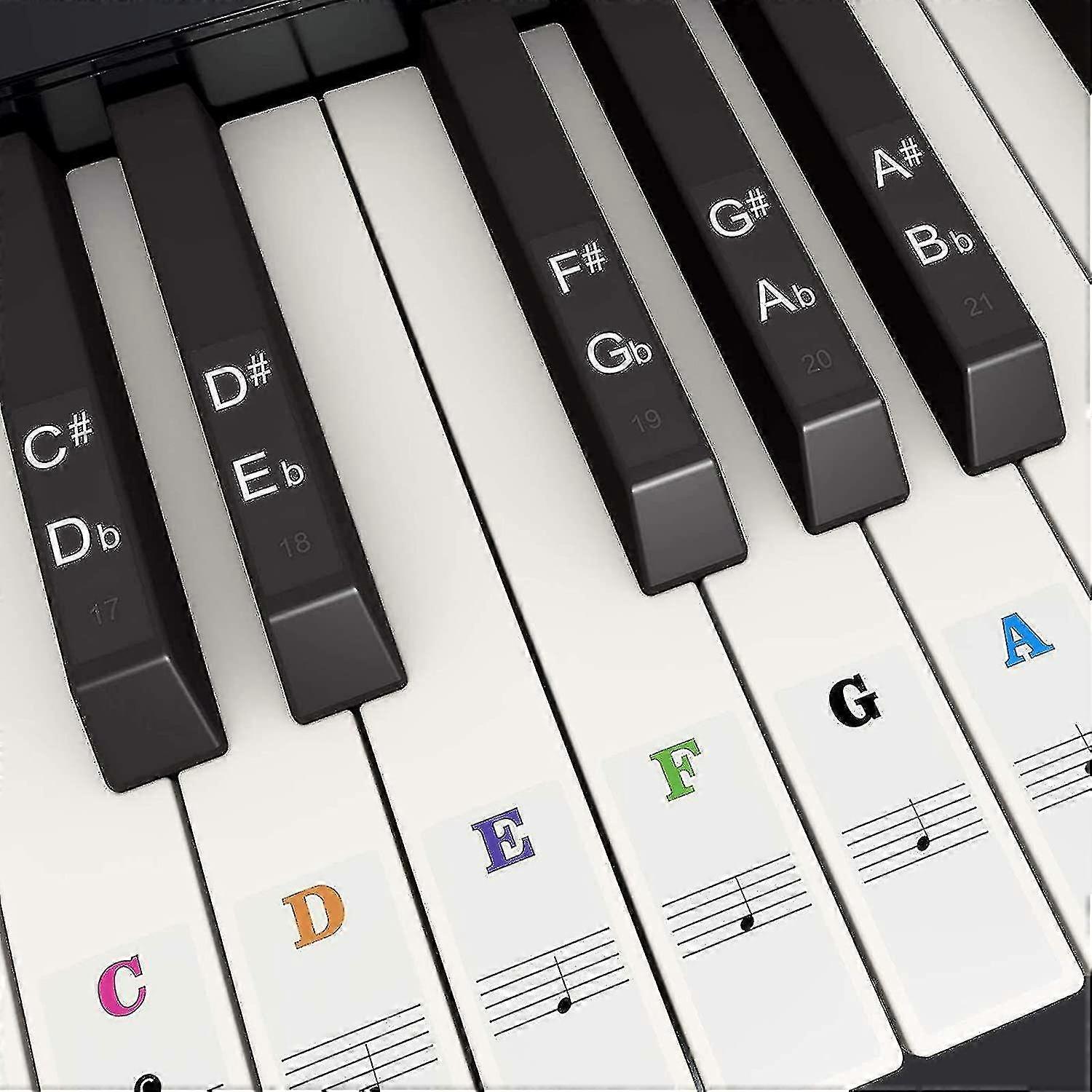 Colored Piano Stickers For 37, 49, 54, 61, 88 Keys, Colorful Piano Stickers Replacement Piano Notes Stickers For Keyboard For Beginner Kid, Transparen