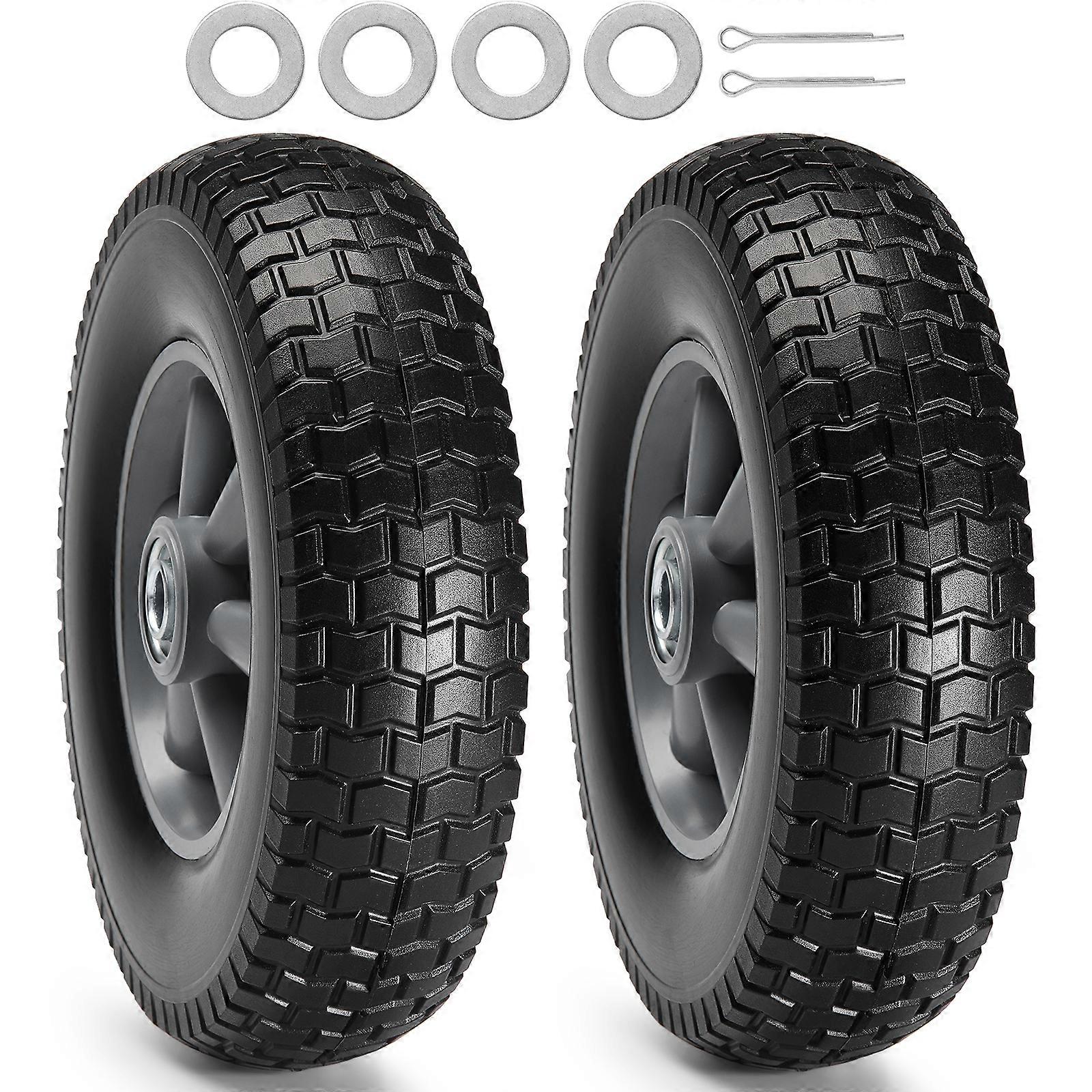 Volles PU-Runflat-Reifenrad, 10", 2er-Pack, 180 lbs dynamische Last, 220 lbs statische Last, für Nutzwagen, Gartenanhänger