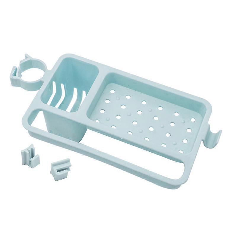 Blue Sink Storage Rack Faucet Clip Adjustable Towel Rack Soap Rack Sponge Dish Drain Organizer Tray blue P