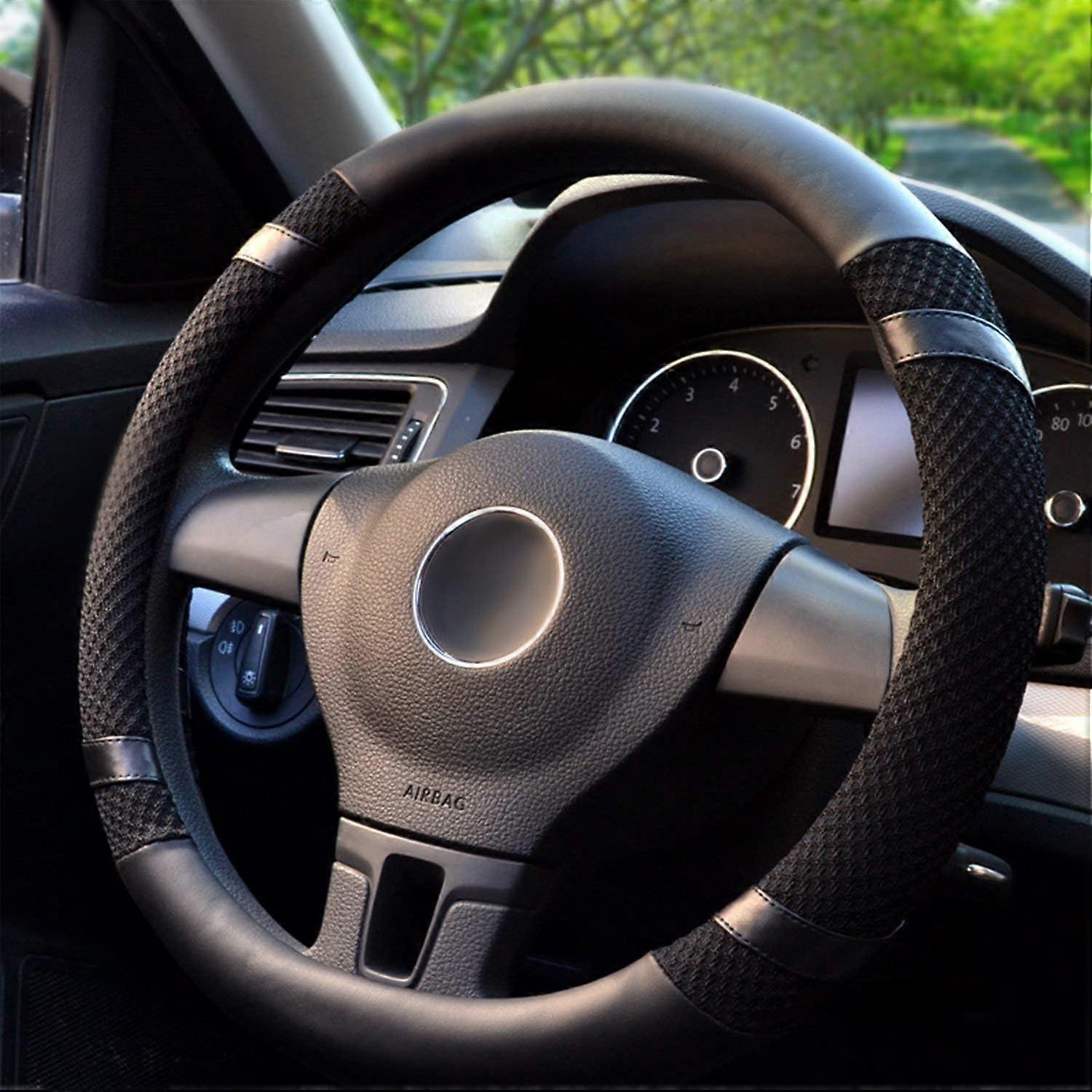 Leather Steering Wheel Cover with Beathable Microfiber and Viscose