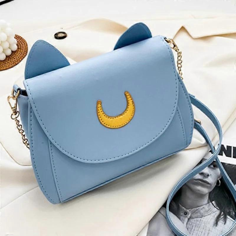 Sommar Sjöman Moon Damer Handväska Svart Luna Cat Shape Chain Axelväska PU Läder Kvinnor Messenger