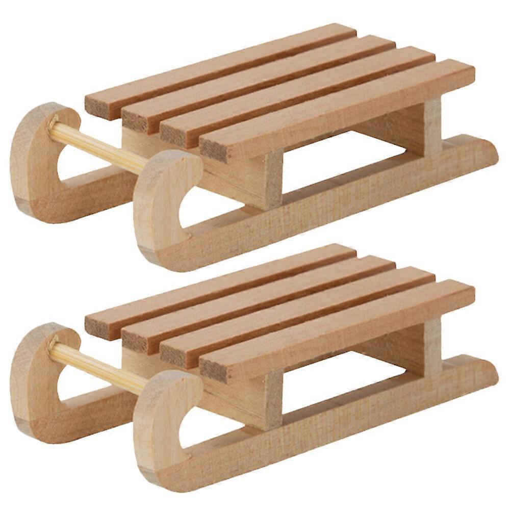 2Pcs Xmas Mini Scene Decoration Miniature Doll House Prop Mini Sleigh Ornament