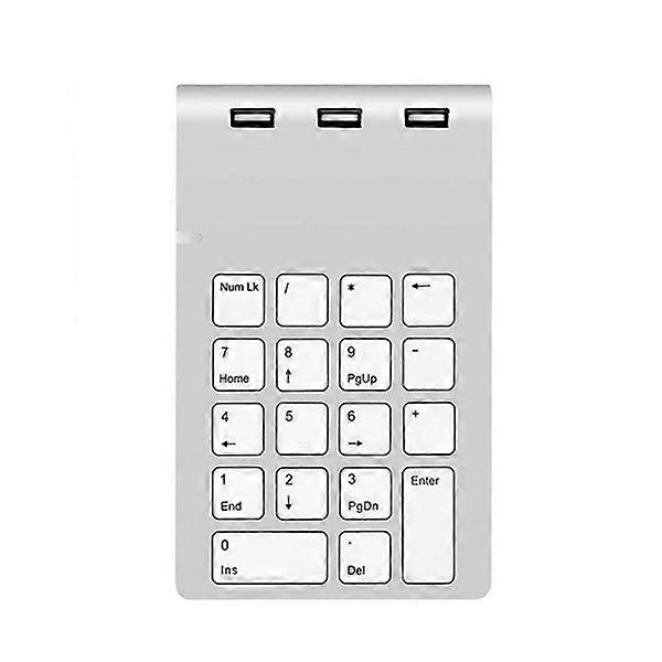 Mechanical Numeric Keypad Wired USB 18-key Numpad 3 USB Ports Hub for Laptop Computer (Silver)