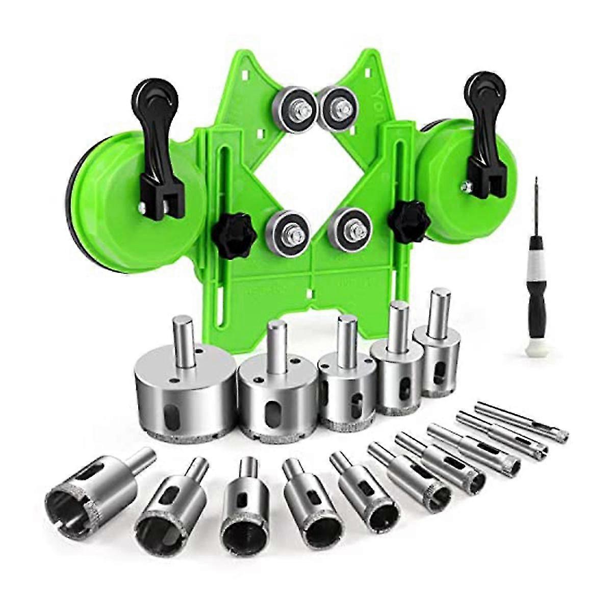 Diamond Hole Saw Kit 17pcs Drill Bits Sets With Double Suction Cups Guide Jig Fixture From 4mm-83mm Hollow Drill Set