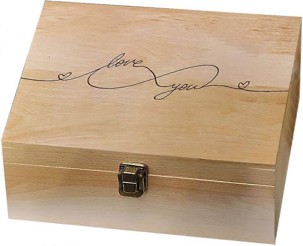 1 Pcs Wooden Memory Keepsake Box, Love You With Locking Wood Boxes Large Storage Box for Art DIY Stash Box Home Storage Keepsake Box for Craft Gifts,