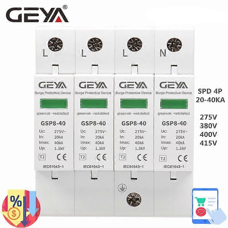 GEYA 3P+N AC SPD Din Rail 4 Pole AC275V 400V 440V 20KA-40KA AC Surge Protector