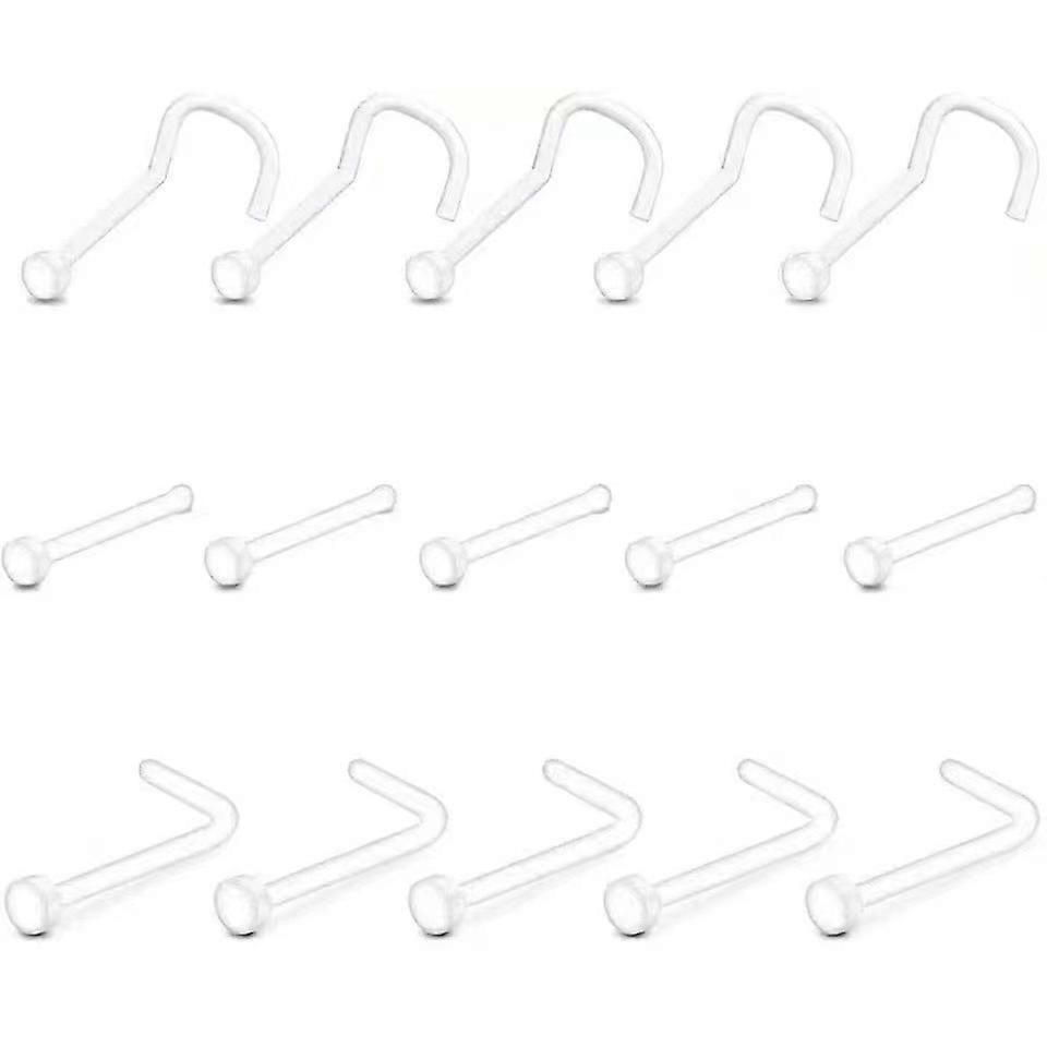 15pcs Clear Nose Screw Stud L Shap Nose Bone Retainer Plastic 20 Gauge Piercing